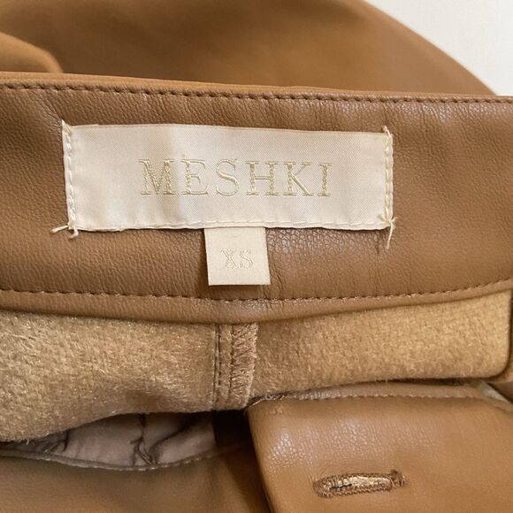 Meshki Tan/Camel Faux Leather High Waist Pants, Size XS - Picture 8 of 11